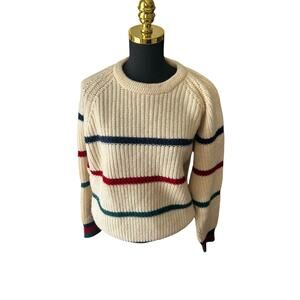 Vintage Boston Traders 100% Wool Knit Sweater Cream Multicolor Stripe Size XL